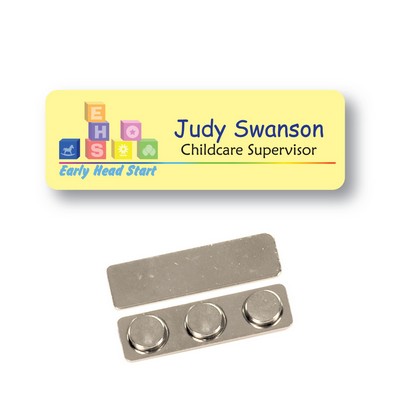 Name Badge - White Plastic, 1 X 3 Inches. Full Color